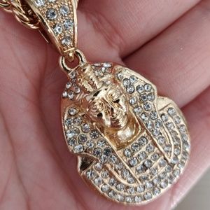 👑 18K Gold Plated Pharaoh Pendant & 30" Rope Chain Necklace 🐍 Egyptian -#9